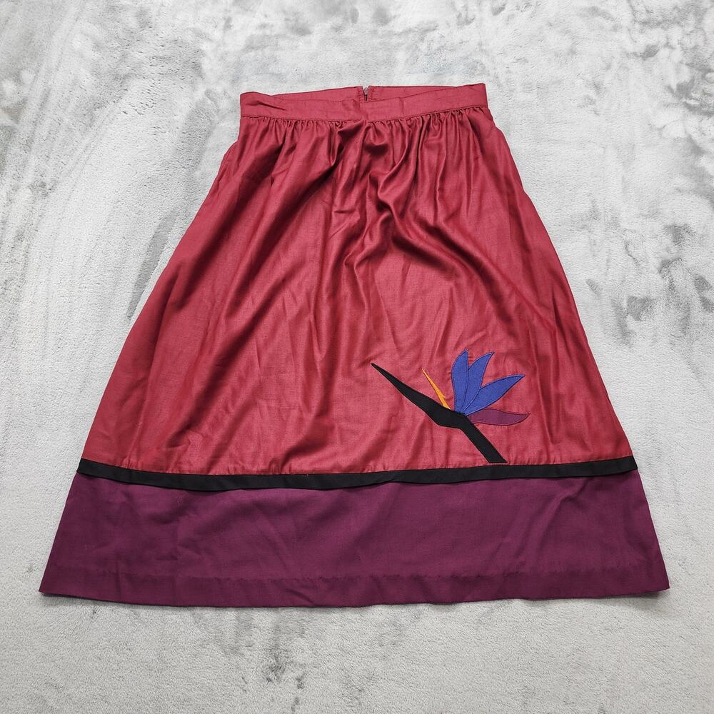 Vintage 70s W.C.C. West Coast Connection Skirt Women 9/10 Red Purple Embroidered